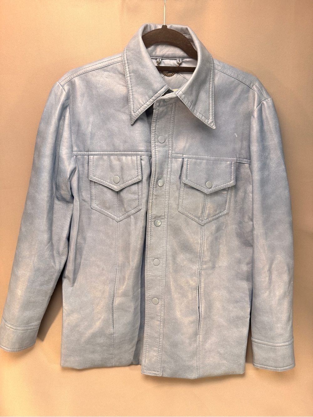 Vtg 70s Mervyns MGM Collection Faux Leather Western Jacket Powder Blue Mod